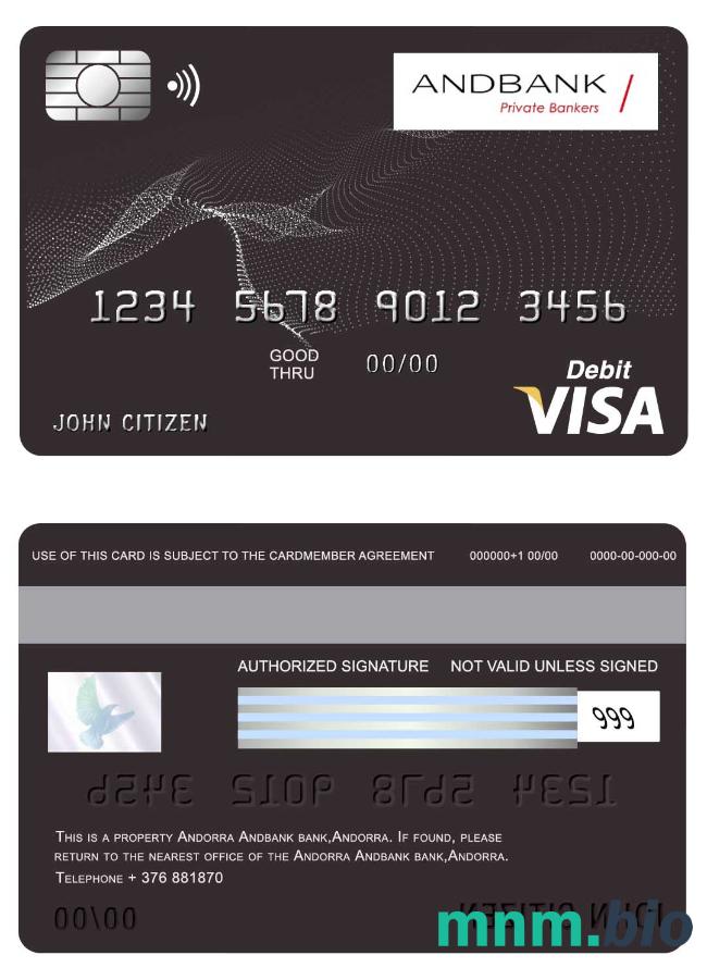 Andorra Andbank bank przykład karty visa w formacie PSD